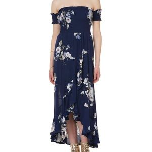 Navy Off The Shoulder Floral Dress Size Small